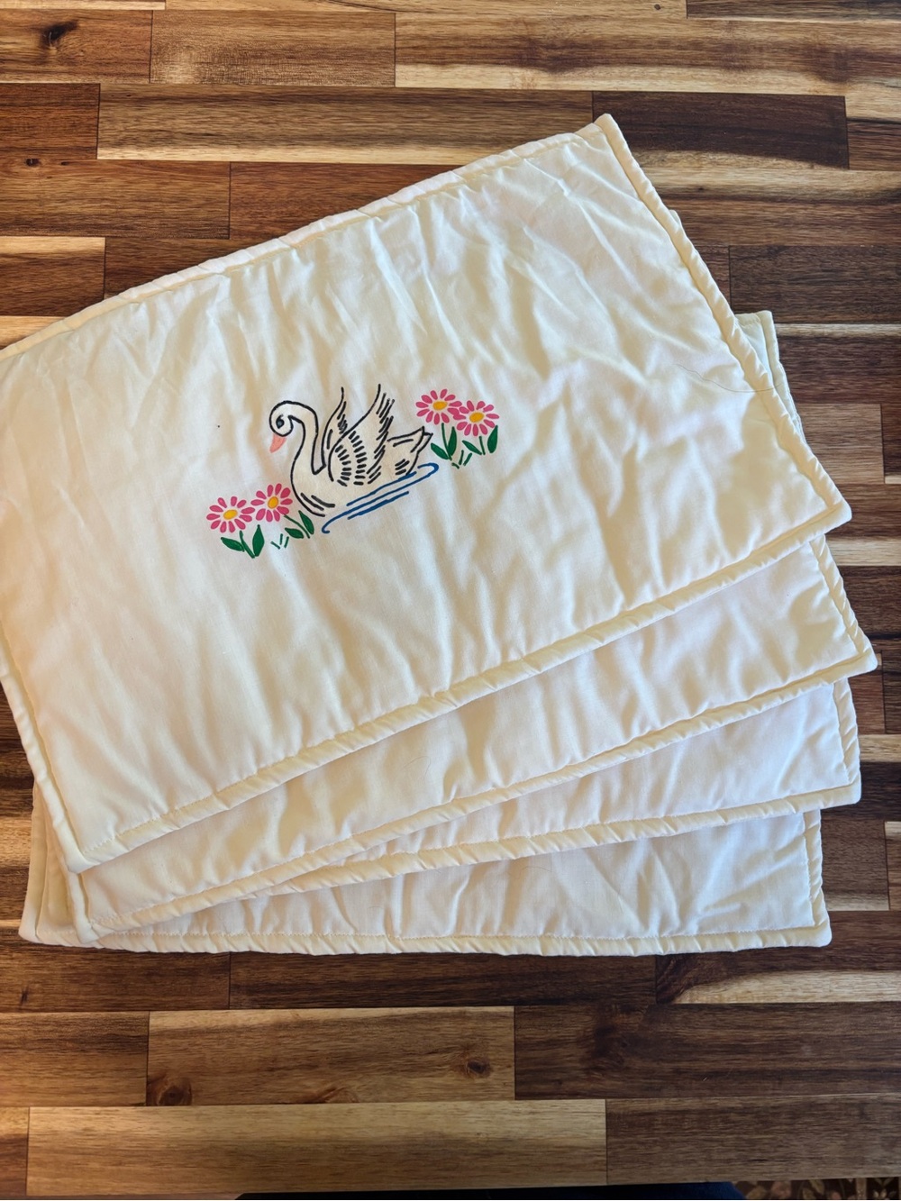 Set of 4 / Swam / Hand Sewn + Painted / Placemats